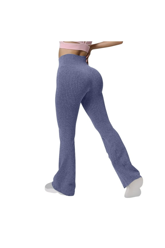 Yoga Leggings for Womens High Waisted Hip Lift Sweatpant Athletic-Fit Quick Dry Active Long Pants Knitted Stripe Yoga Leggings Trends Lightweight Sweatpants Running Workout Gym Trousers