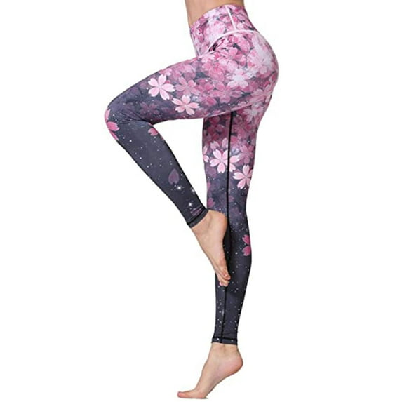 Yoga Leggings for Women High Waist Gym Pants with Cherry Blossoms Print, Tummy Control Workout Running Legging Alsol Lamesa