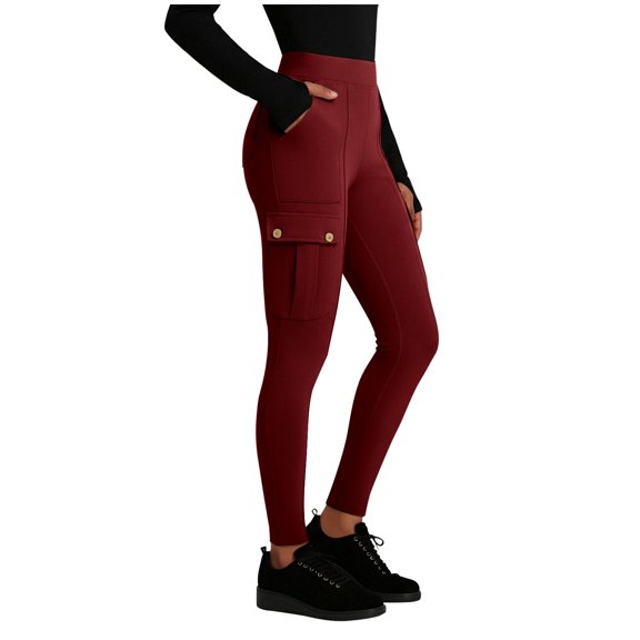 Yoga Leggings for Women High Waisted Skinny Cargo Pants with Pockets Solid Color Workout Leggings Gym Running Casual Joggers