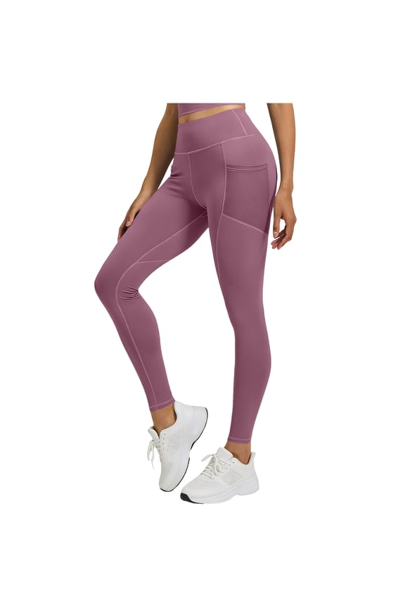 Yoga Leggings for Women High Waisted Yoga Leggings Mesh Side Pockets Women 4 Way Stretch Squat Proof Workout Running Pants Purple M