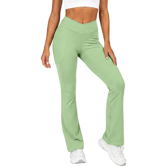 Yoga Leggings for Women Tummy Control Pockets High Waist Workout Flare Yoga Pants,Z1-Light Green,S