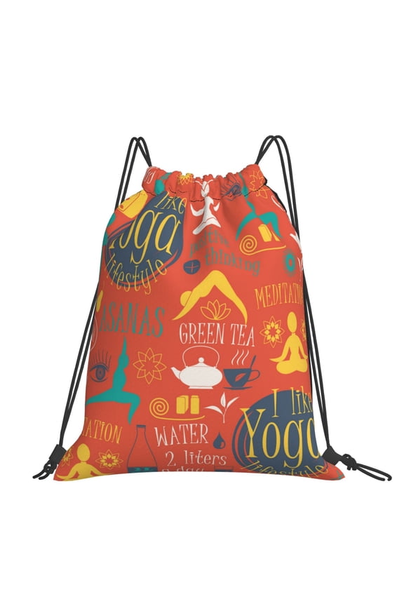 Yoga Lifestyle Asanas Posture Large Drawstring Backpack Casual Cinch Sack Bag Backpack for Sports Hiking Travel Gym
