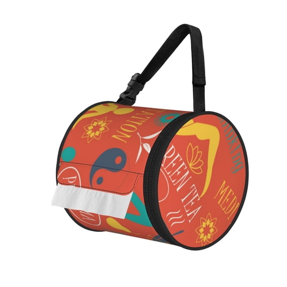 Yoga Lifestyle Asanas Posture Portable Cylinder Toilet Paper Holder Tissue Dispenser Hanging Storage Bag with Strap
