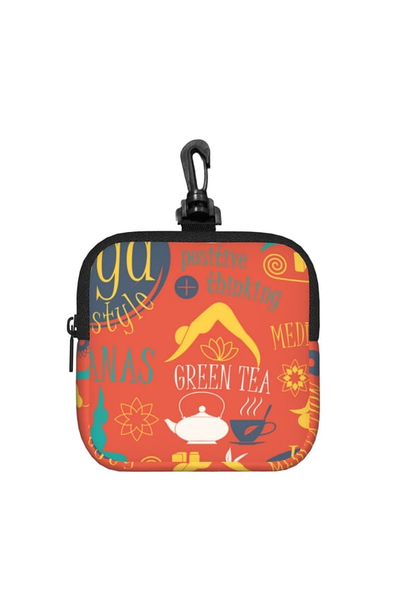 Yoga Lifestyle Asanas Posture Square Gear Pouch with Lobster Clasp Waterproof Tech Accessory Organizer, Key & Coin Case