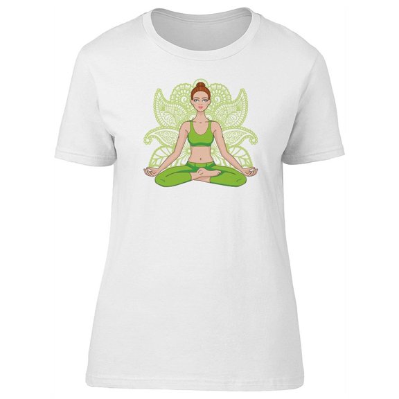 Yoga Lotus Pose In Flowers T-Shirt Women -Image by Shutterstock, Female Medium