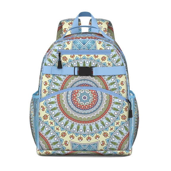 Yoga Mandala Design Meditation And Mindfulness Art School Backpack Spacious Adjustable Straps Chest Buckle Water-Resistant Bookbag