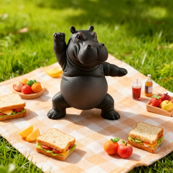 Yoga Master Hippo Statue, Resin Decor, Whimsical Desk Accessory, Humorous Gift, Home Office Ornament, Meditation Space Accent, Positive Message Decor, 1.97"