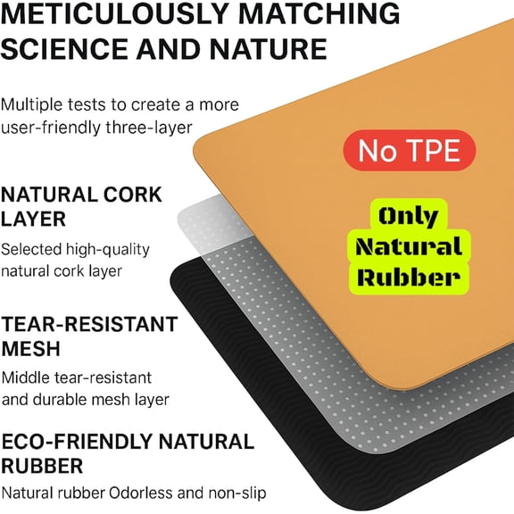 Yoga Mat 183 x 60 cm - 4 mm FSC Cork + Natural Rubber - BLUE & GOLD