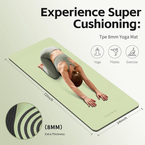 Yoga Mat 8mm Super Thick TPE Fitness Mat | SGS Certified | Non-Slip, & Tear-Resistant | Unisex with Strap | for Yoga, Pilates, Meditation & Home Workouts