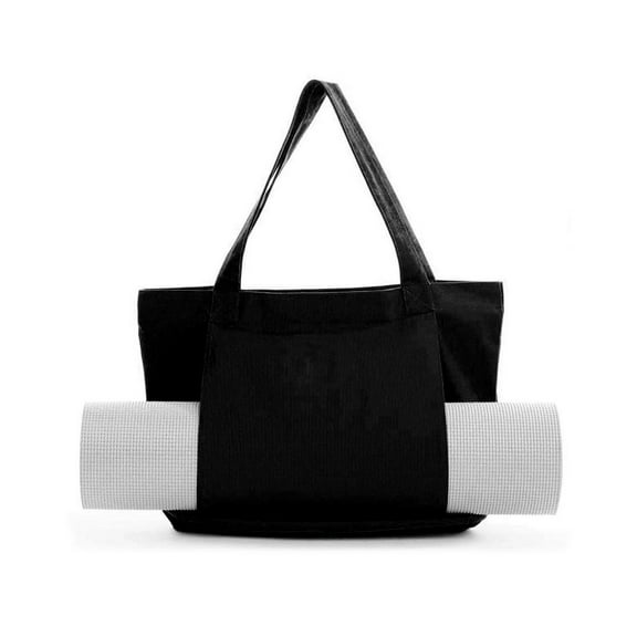 Yoga Mat Bag Canvas Tote Bag with Yoga Mat Carrier Pocket Carryall Shoulder Bag for Office,Workout,Pilates,Travel,Beach and Gym Black
