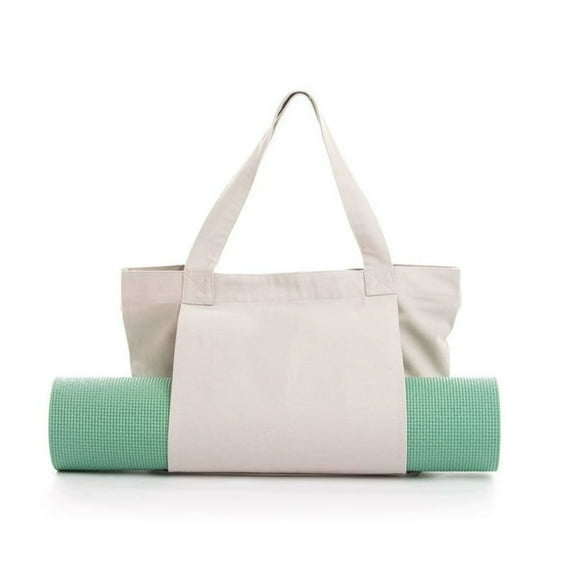 Yoga Mat Bag Canvas Tote Bag with Yoga Mat Carrier Pocket Carryall Shoulder Bag for Office,Workout,Pilates,Travel,Beach and Gym White