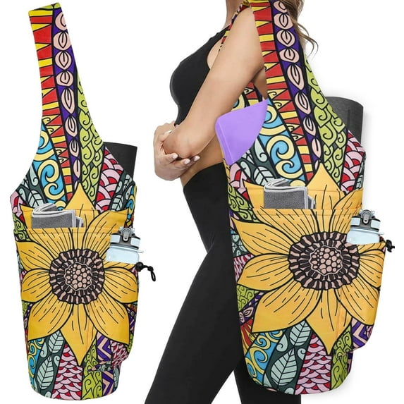 Yoga Mat Bag - Large Opening Long Tote Yoga Mat Carrier Holder Bag with Waterproof Wet Zipper Pocket and Drawstring Water Bottle Pocket - Yoga Bag Fit Most Size Mats