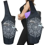 Yoga Mat Bag - Large Opening Long Tote Yoga Mat Carrier Holder Bag with Waterproof Wet Zipper Pocket and Drawstring Water Bottle Pocket - Yoga Bag Fit Most Size Mats