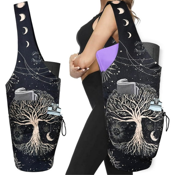 Yoga Mat Bag - Large Opening Long Tote Yoga Mat Carrier Holder Bag with Waterproof Wet Zipper Pocket and Drawstring Water Bottle Pocket - Yoga Bag Fit Most Size Mats