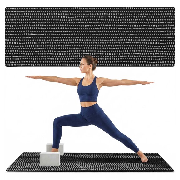 Yoga Mat Black Micro Dots Yoga Mats with Strap & Shortage Bag Non Slip Workout Mats Absorbent Cushion Pad Modern Abstract Linear Rows Exercise Mat for Yoga Pilates Stretching Home Gym 72"x24"