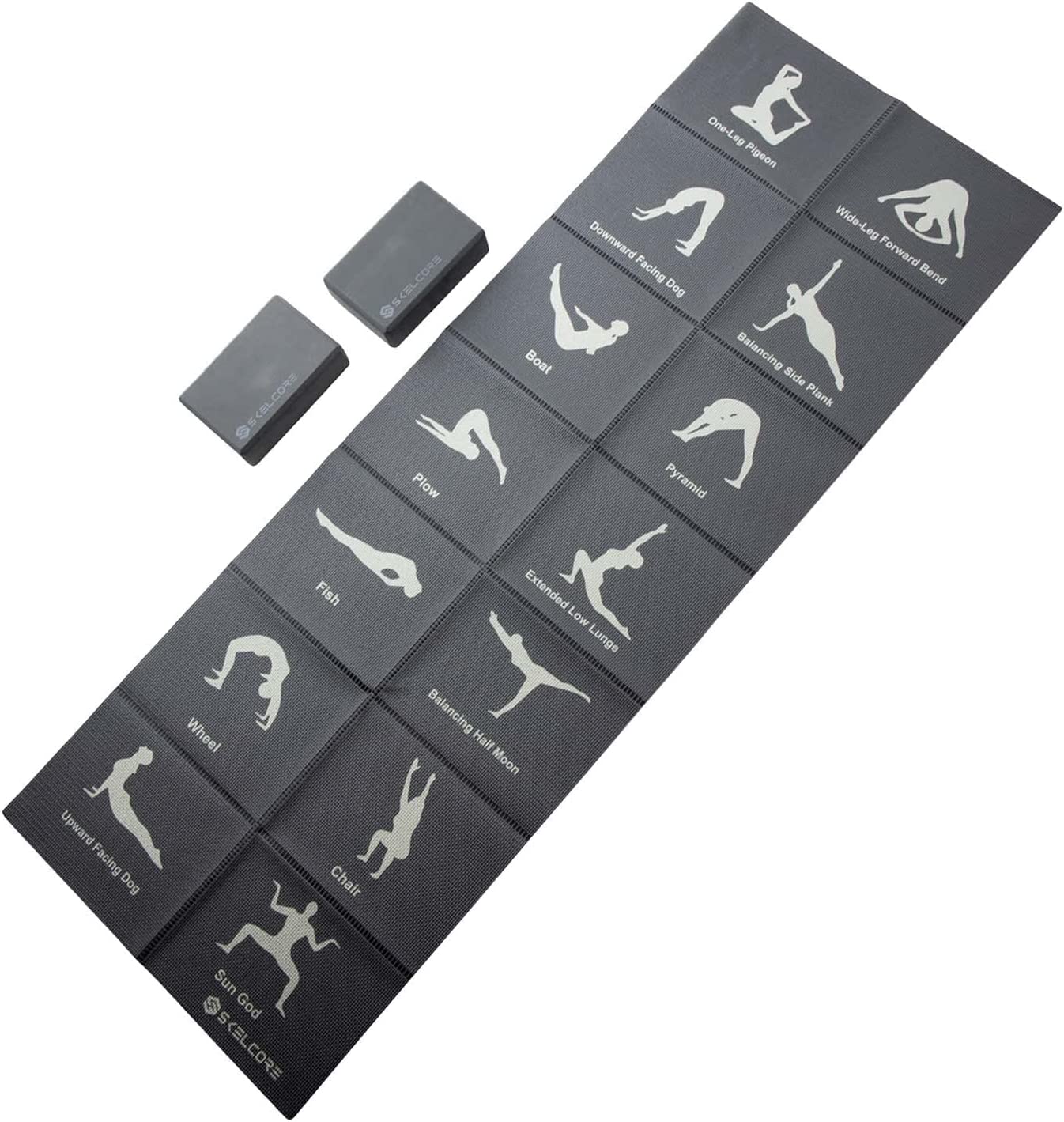 Yoga Mat and Blocks Set Travel Yoga Mat with Poses Printed On It and 2