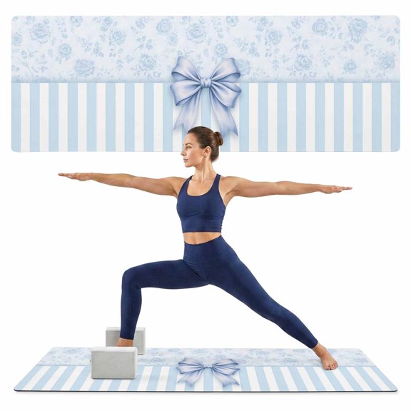 Yoga Mat Blue Bow Tie Yoga Mats with Strap & Shortage Bag Non Slip Workout Mats Absorbent Cushion Pad Knot Floral Stripes Exercise Mat for Yoga Pilates Stretching Floor Exercises Home Gym 68"x24"