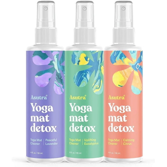 Yoga Mat Cleaner Spray Variety Pack Lavender Eucalyptus Citrus 4 Fl Oz Each Pack of 3 No Slippery Residue Organic Essential Oils Deep Cleansing for Fitness Gear and Gym Equipment