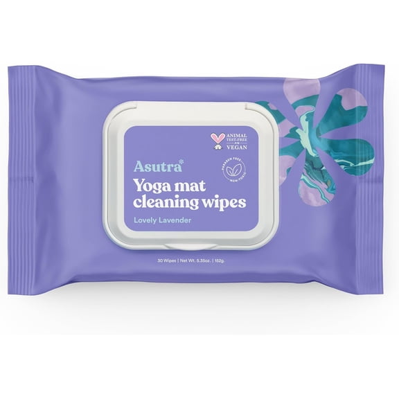 Yoga Mat Cleaning Wipes (Lovely Lavender), 1 Pouch (30 Wipes) - No Slippery Residue, Deep-Cleansing for Fitness Gear & Gym Equipment