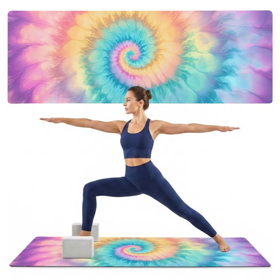 Yoga Mat Colorful Tie Dye Yoga Mats with Strap & Shortage Bag Non Slip Workout Mats Absorbent Cushion Pad Boho Tribal Style Exercise Mat for Yoga Pilates Stretching Floor Exercises Home Gym 72"x24"