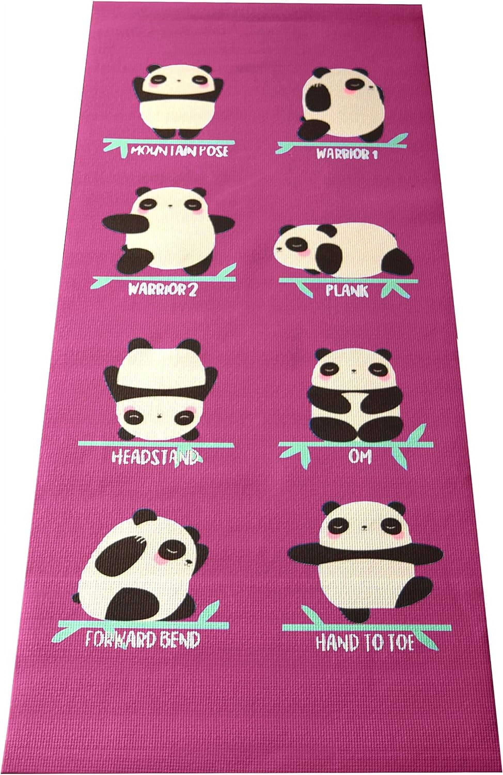 Sticky 60" x24" Yoga Mat - 3mm Thick Comfortable Workout Floor Mat for Kids - Foldable Yoga Mat for Yoga, Pilates, Gym and Stretching, Raspberry Panda