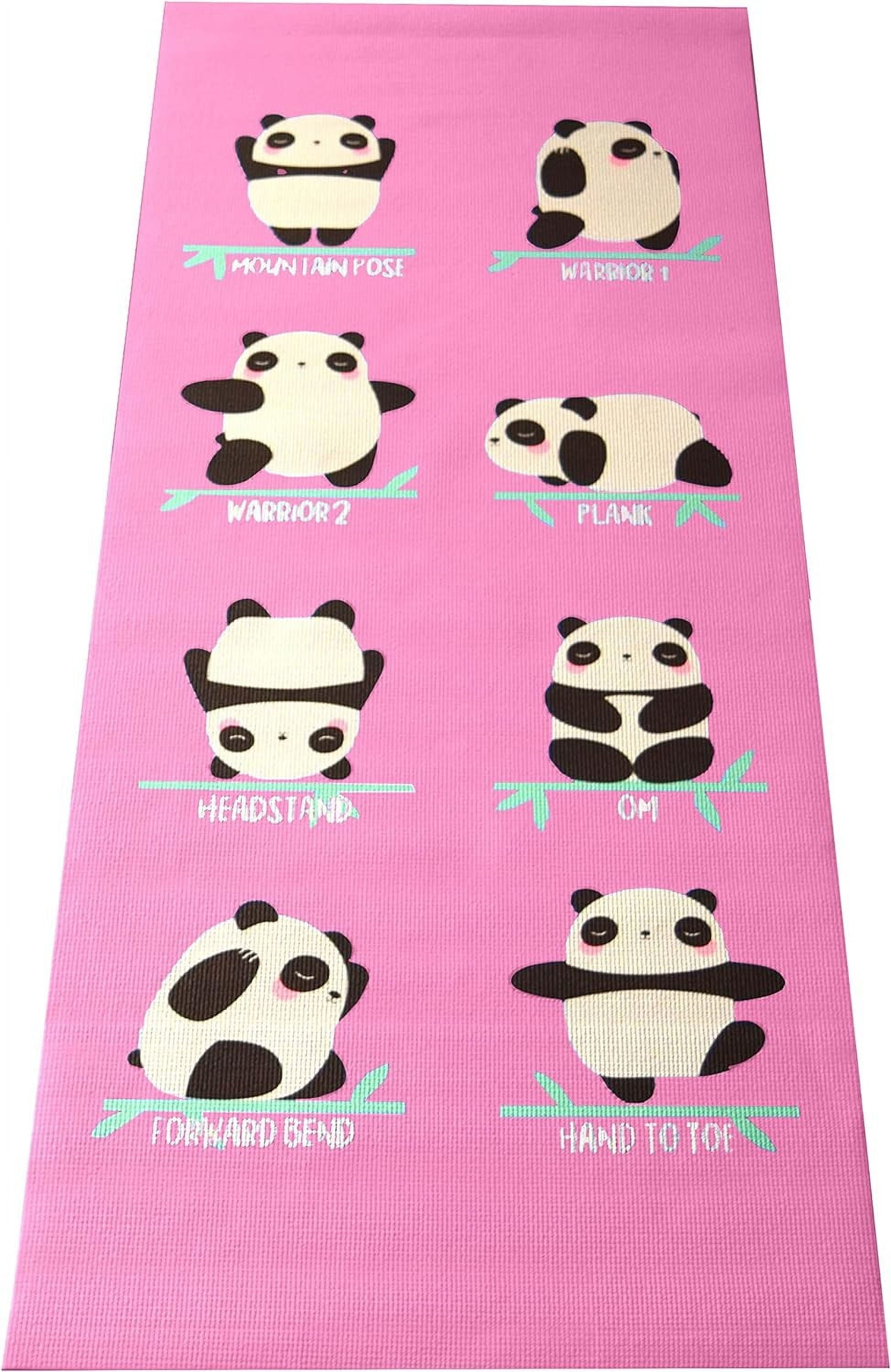Sticky 60" x24" Yoga Mat - 3mm Thick Comfortable Workout Floor Mat for Kids - Foldable Yoga Mat for Yoga, Pilates, Gym and Stretching, Jelly Bean Panda