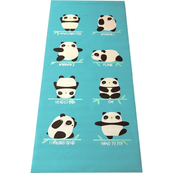 Sticky 60" x24" Yoga Mat - 3mm Thick Comfortable Workout Floor Mat for Kids - Foldable Yoga Mat for Yoga, Pilates, Gym and Stretching, Wave Panda