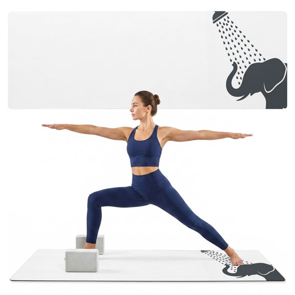 Yoga Mat Elephant Shower Yoga Mats with Strap & Shortage Bag Non Slip Workout Mats Absorbent Cushion Pad Funny Animal Shadow Exercise Mat for Yoga Pilates Stretching Floor Exercises Home Gym 68"x24"