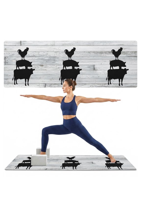Yoga Mat Farm Animal Yoga Mats with Strap & Shortage Bag Non Slip Workout Mats Absorbent Cushion Pad Cow Pig Chicken Rustic Wood Grain Exercise Mat for Yoga Pilates Stretching Home Gym 68"x24"