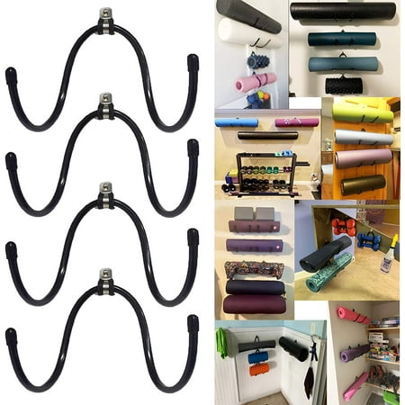 Yoga Mat Foam Rollers Wall Rack Wall Storage Mount Wall Holder Storage Shelf for Foam Rollers and Yoga Mat / Sports Sweat Towel, Up to 20Lbs - No Mat - Upgrade - 4/PK