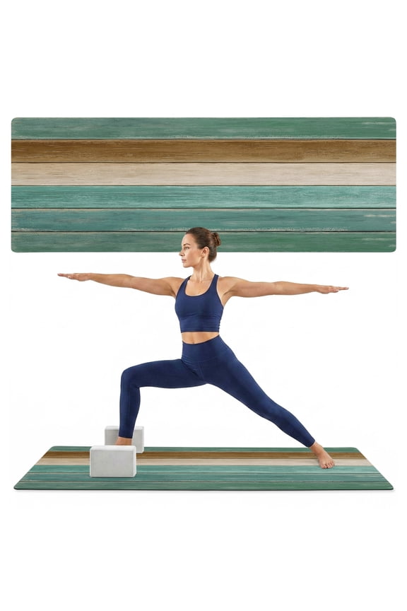 Yoga Mat Green Wood Grain Yoga Mats with Strap & Shortage Bag Non Slip Workout Mats Absorbent Cushion Pad Brown Farmhouse Wooden Exercise Mat for Yoga Pilates Stretching Home Gym 68"x24"