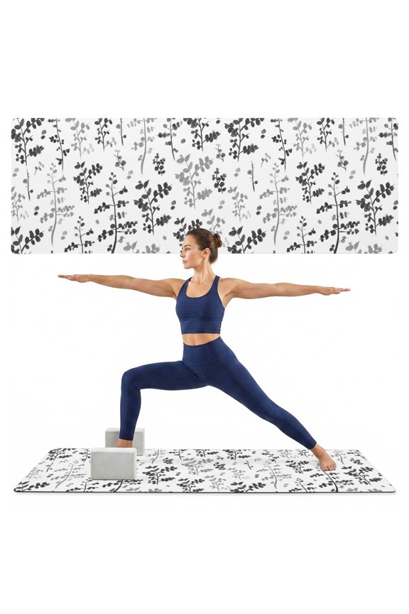 Yoga Mat Grey Leaves Yoga Mats with Strap & Shortage Bag Non Slip Workout Mats Absorbent Cushion Pad Farmhouse Leaf Branches Plants Exercise Mat for Yoga Pilates Stretching Home Gym 72"x24"