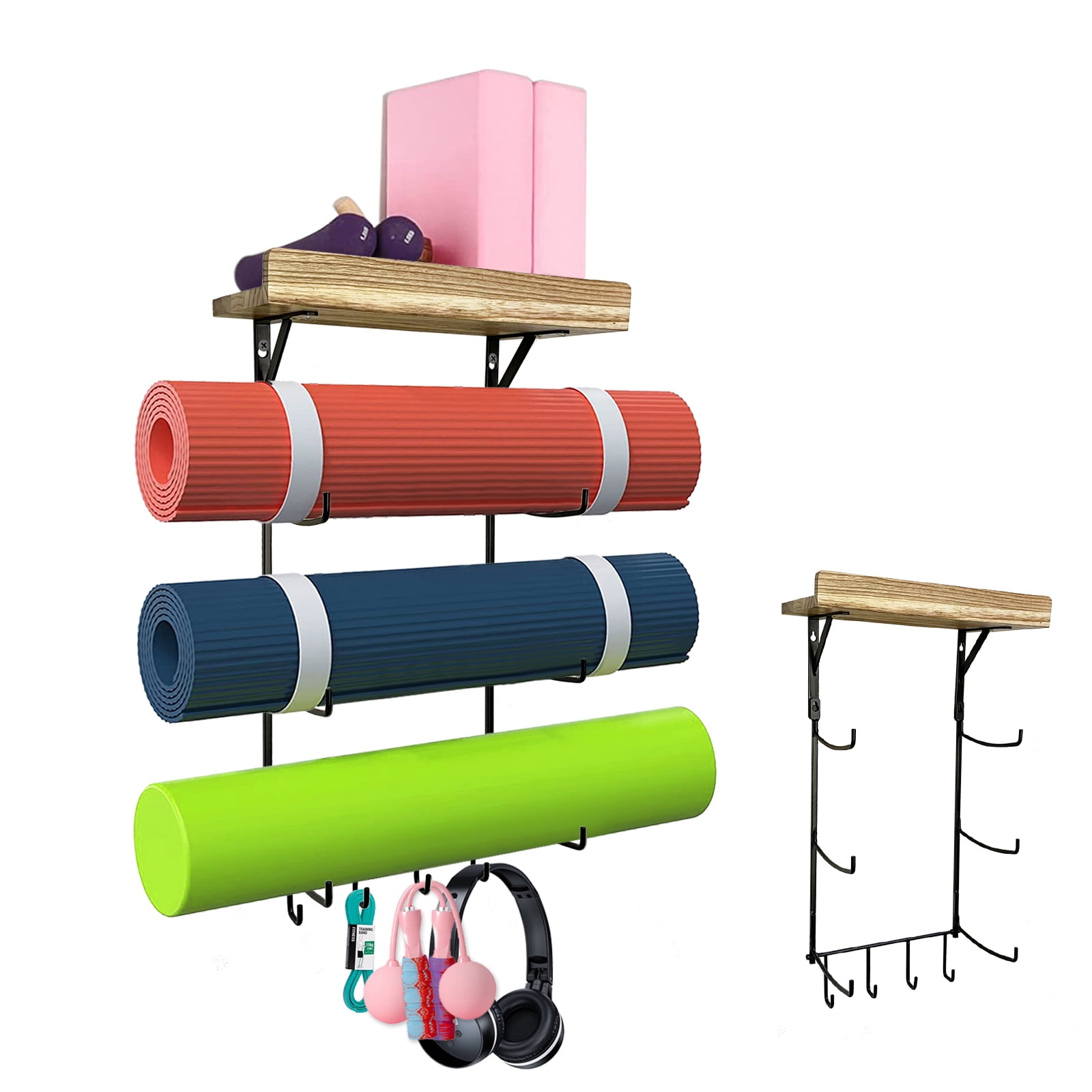  Yoga Mat Holder Wall Mount, Yoga Accessory Mat Storage Rack,  Home Gym Accessories Organizer, Floating Shelf and Hooks for Hanging Foam  Roller/Band/Workout Equipment at Pilates Fitness Class : Sports & Outdoors
