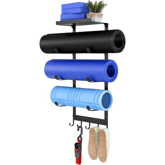 Yoga Mat Holder Wall Mount, Black Yoga Mats Storage Rack, Home Gym ...
