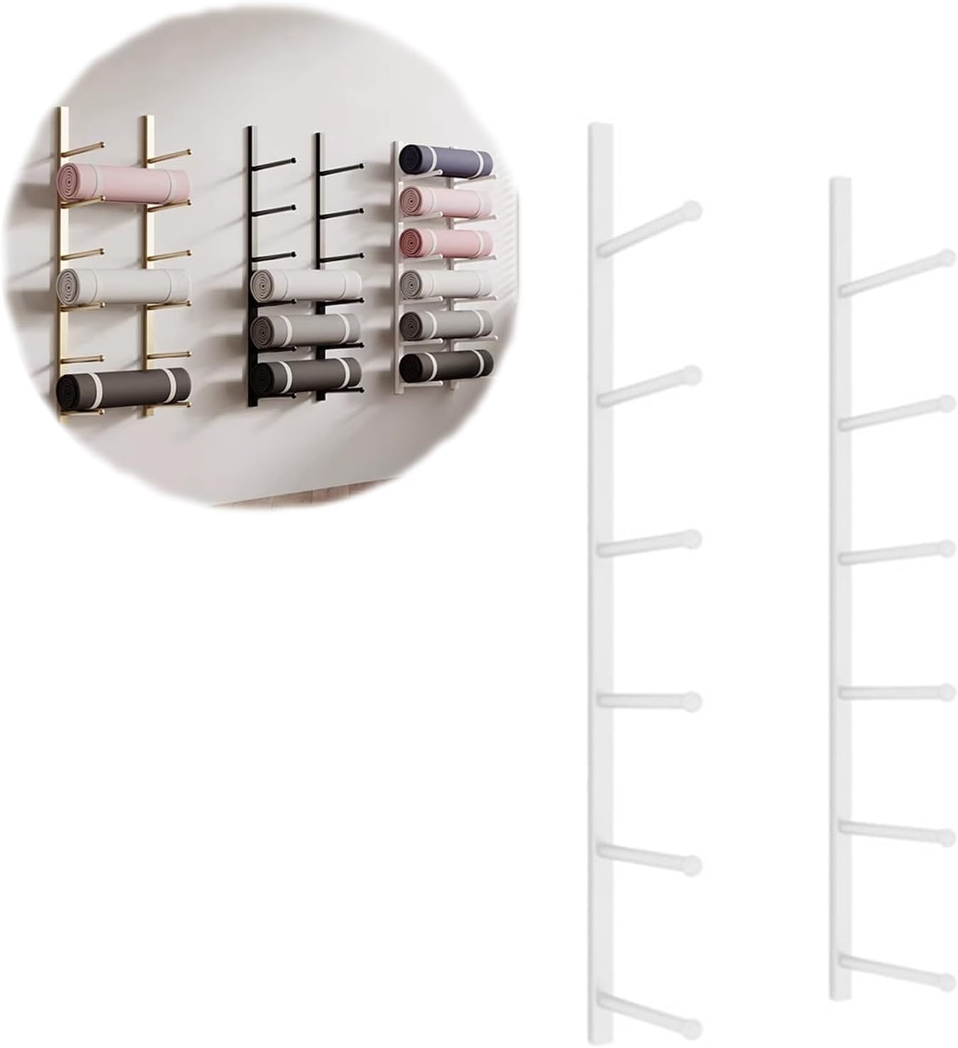 Yoga Mat Holder Wall-Mounted, 6-layer Metal Pilates Mat Organizer Exercise Equipment Holder, Yoga Mat Vertical Storage Rack For Home Gym, 103CM