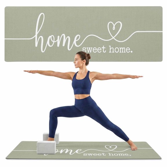 Yoga Mat Home Sweet Home Yoga Mats with Strap & Shortage Bag Non Slip Workout Mats Absorbent Cushion Pad Sage Green Solid Color Exercise Mat for Yoga Pilates Stretching Home Gym 72"x32"