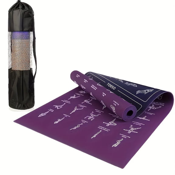 Yoga Mat with Illustrated Poses & Stretches - 75-Pose Pattern, Side Storage Pockets, Non-Slip Extra Thick & Flexible Mat for Beginners, Men & Women, Durable & Wear-Resistant