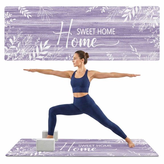 Yoga Mat Lavender Wood Grain Yoga Mats with Strap & Shortage Bag Non Slip Workout Mats Absorbent Cushion Pad Leaves Home Sweet Home Exercise Mat for Yoga Pilates Stretching Home Gym 68"x24"