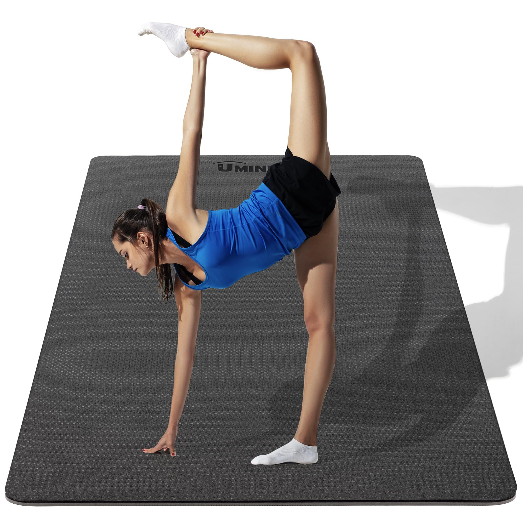 Yoga Mat for Men and Women 2/5 Inch Extra Thick All-Purpose TPE Fitness Mat, Non-Slip and Eco Friendly Exercise Mat for Yoga, Pilates, Stretching, Black and Dark Grey
