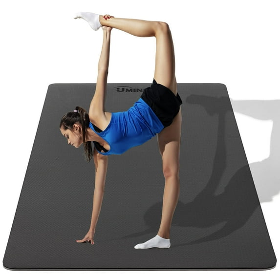 Yoga Mat for Men and Women 2/5 Inch Extra Thick All-Purpose TPE Fitness Mat, Non-Slip and Eco Friendly Exercise Mat for Yoga, Pilates, Stretching, Black and Dark Grey