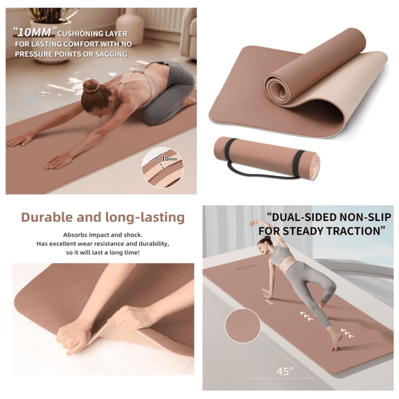 Yoga Mat Non Slip Anti-tear,extra thick-2/5 inch（10MM）High Resiliency Professional POE Yoga Mats for Women Men Kids,72"x24"inch,Workout, Yoga, Pilates and Floor Exercise, with Carrier Strap