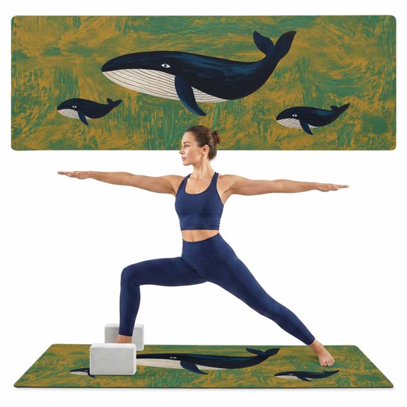 Yoga Mat Ocean Whale Yoga Mats with Strap & Shortage Bag Non Slip Workout Mats Absorbent Cushion Pad Green Graffiti Art Marine Life Exercise Mat for Yoga Pilates Stretching Home Gym 68"x24"