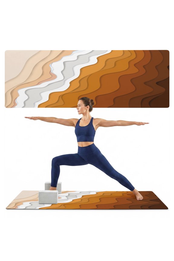 Yoga Mat Orange Beach Waves Yoga Mats with Strap & Shortage Bag Non Slip Workout Mats Absorbent Cushion Pad Abstract Art Exercise Mat for Yoga Pilates Stretching Floor Exercises Home Gym 72"x24"
