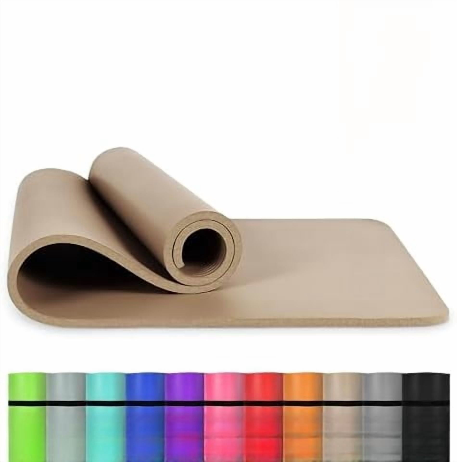 Yoga Mat Premium Non Slip Thick – Extra Comfortable Exercise Mat for Home Workouts, Pilates, Stretching & Gym – Cushioned NBR Foam, Gym Mat with Strap, for Women & Men Beige,74.5 x 40 x 0.6 in