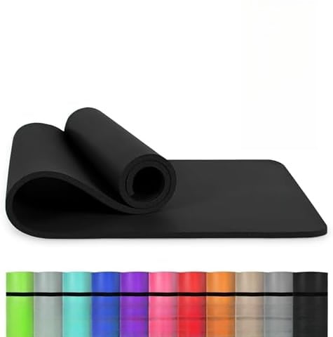 Yoga Mat Premium Non Slip Thick – Extra Comfortable Exercise Mat for Home Workouts, Pilates, Stretching & Gym – Cushioned NBR Foam, Gym Mat with Strap, for Women & Men Black,74.5 x 40 x 0.6 in