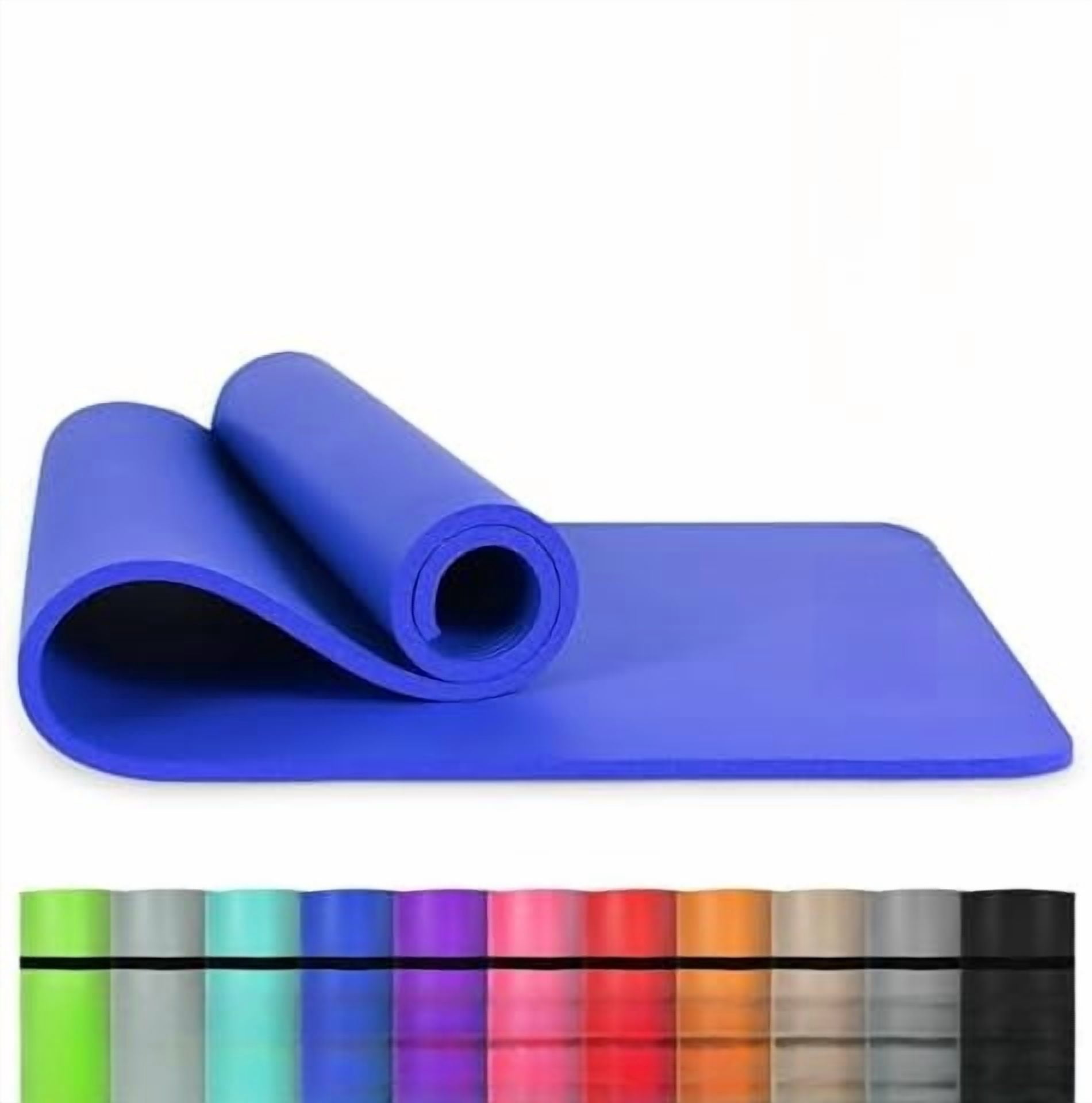 Yoga Mat Premium Non Slip Thick – Extra Comfortable Exercise Mat for Home Workouts, Pilates, Stretching & Gym – Cushioned NBR Foam, Gym Mat with Strap, for Women & Men Blue,74.5 x 40 x 0.6 in