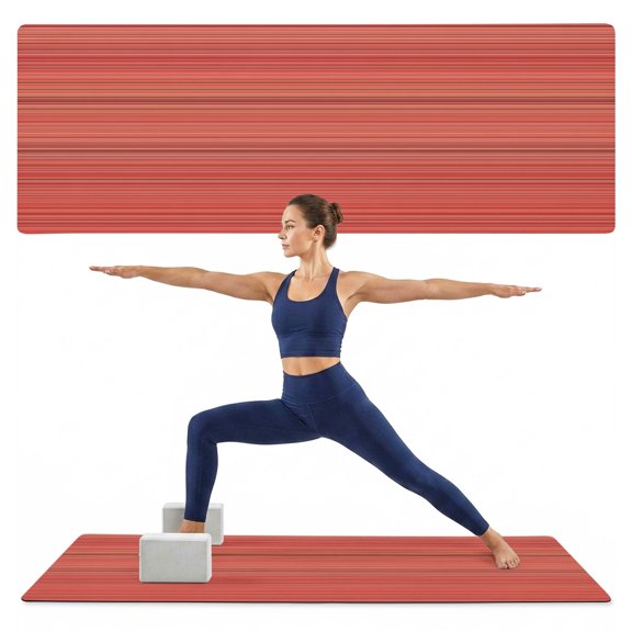 Yoga Mat Red Lines Waves Yoga Mats with Strap & Shortage Bag Non Slip Workout Mats Absorbent Cushion Pad Horizon Stripes Exercise Mat for Yoga Pilates Stretching Floor Exercises Home Gym 68"x24"