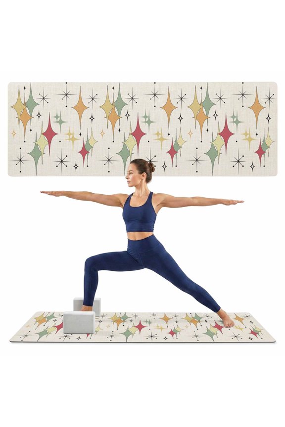 Yoga Mat Red Yellow Green Diamond Yoga Mats with Strap & Shortage Bag Non Slip Workout Mats Absorbent Cushion Pad Modern Geometric Mid Century Linen Exercise Mat for Yoga Pilates Home Gym 68"x24"