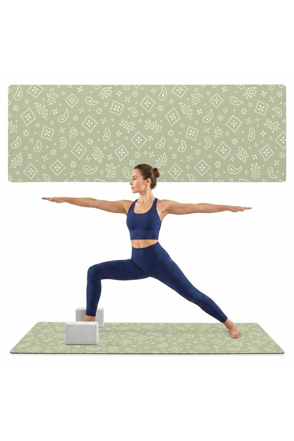 Yoga Mat Sage Green Paisley Yoga Mats with Strap & Shortage Bag Non Slip Workout Mats Absorbent Cushion Pad Bohemian Flower Cashew Exercise Mat for Yoga Pilates Stretching Home Gym 68"x24"