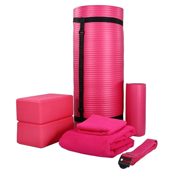 Yoga Mat Set 7 Piece – Extra Thick 1 Inch Mat with Blocks, Strap, Towels & Knee Pad – Non Slip Workout Mat for Home, Gym & Studio – Pilates, Stretching & Fitness